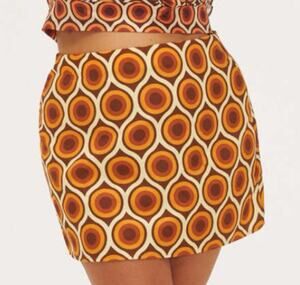 Cider Women’s Retro 70’s Mini Geometric Orange Brown Boho Skirt Size Large
